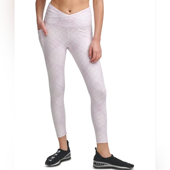 Dkny Pants - DKNY WOMEN'S CROSSOVER-FRONT TIE DYED LEGGINGS SIZE L  PINK/WHITE